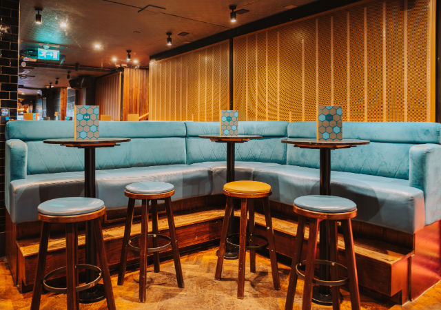 Booth seating at Be At One Cardiff (d) Booth seating at Be At One Cardiff (d)