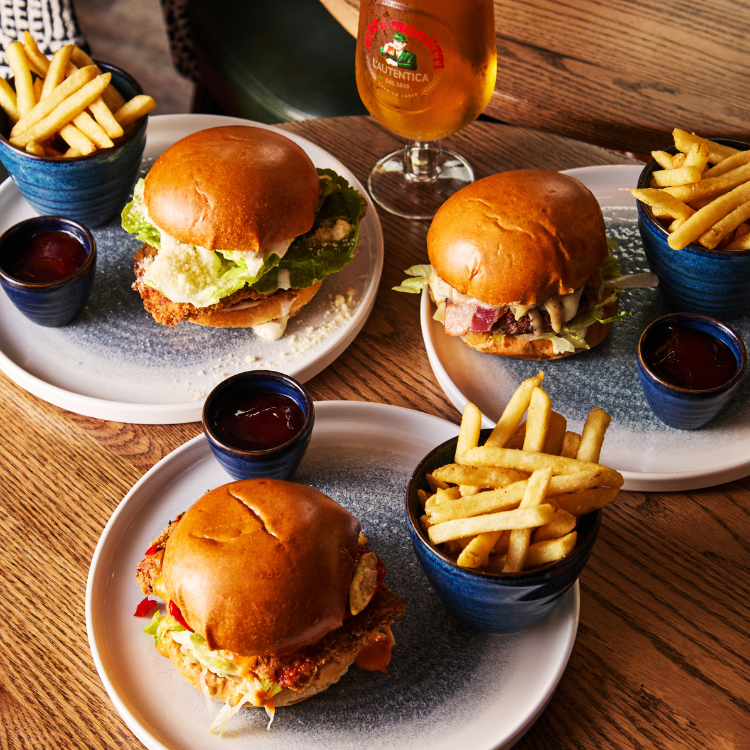 3 burgers and fries 3 burgers and fries