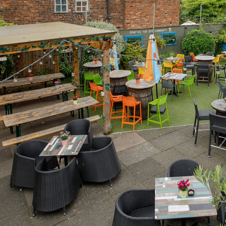 Outdoor beer garden in Manchester Outdoor beer garden in Manchester