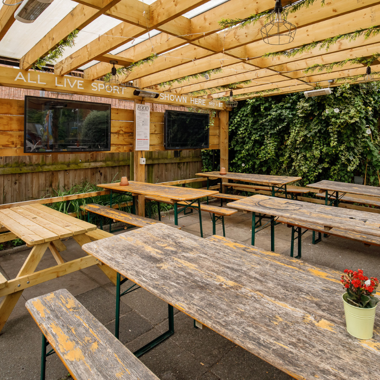 Outdoor beer garden in Manchester Outdoor beer garden in Manchester