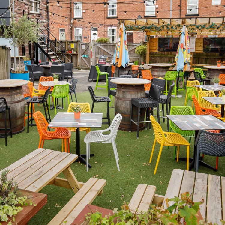 Outdoor beer garden in Manchester Outdoor beer garden in Manchester