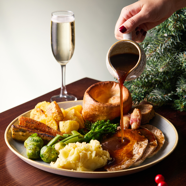 Christmas Roast and glass of prosecco Christmas Roast and glass of prosecco