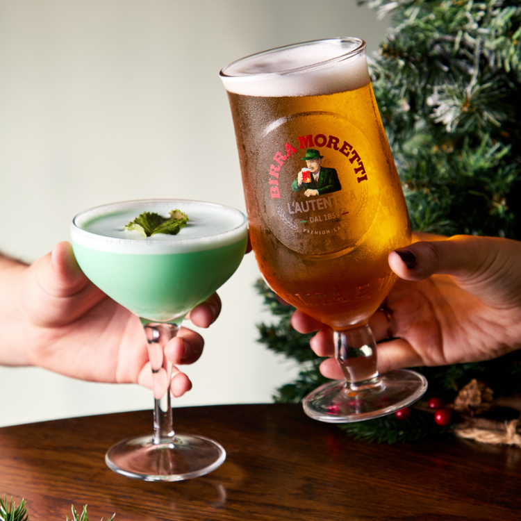 Pint of Birra Moretti and Christmas Cocktail Pint of Birra Moretti and Christmas Cocktail