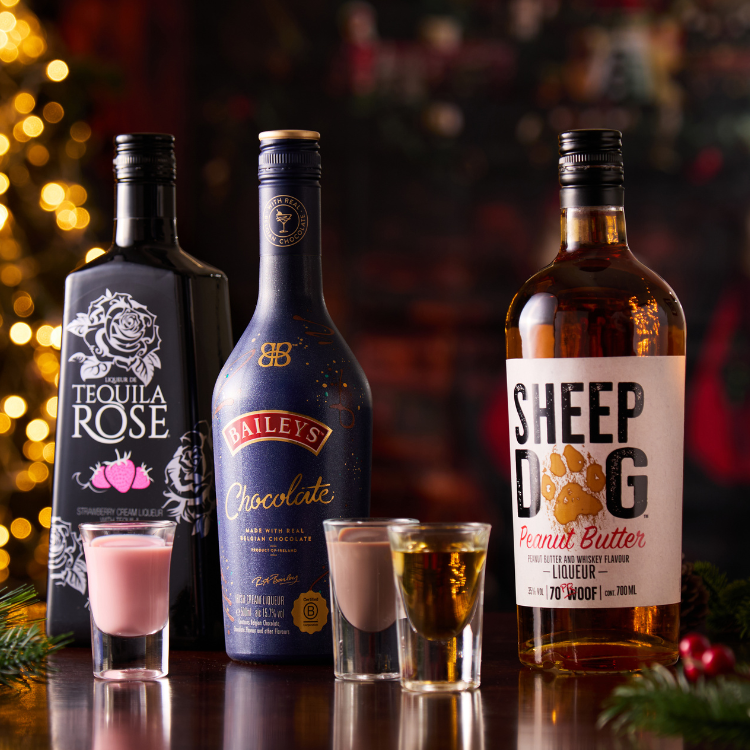 Tequila Rose, Baileys Luxe Chocolate and Sheep Dog Whiskey Tequila Rose, Baileys Luxe Chocolate and Sheep Dog Whiskey